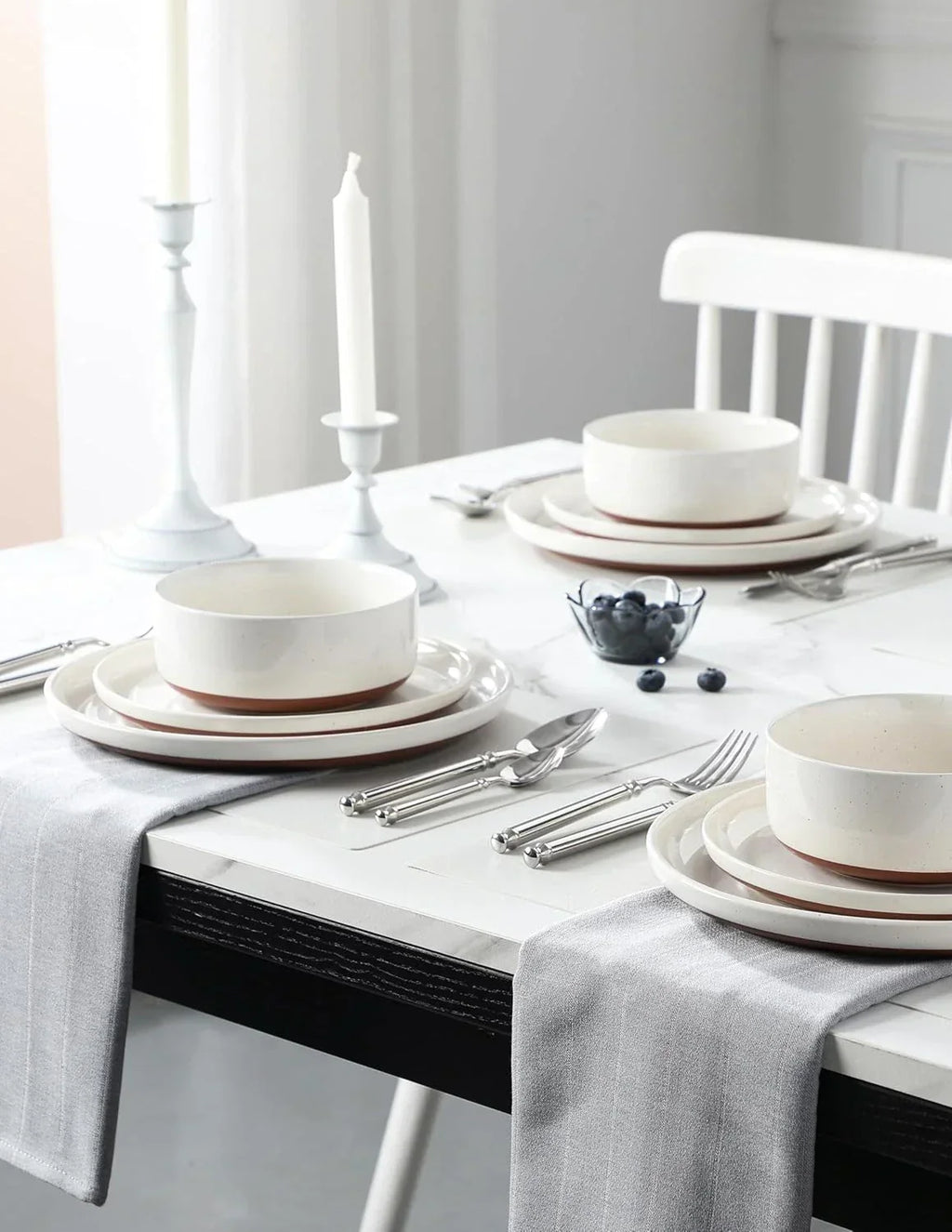 Plates and Bowls Sets, 18 Pieces Modern Ceramic Dinnerware Set for 6