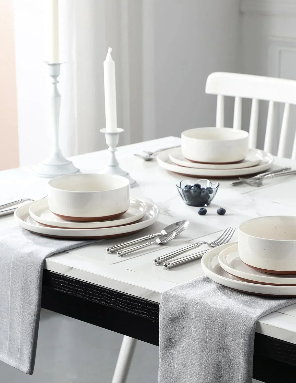 Plates and Bowls Sets, 18 Pieces Modern Ceramic Dinnerware Set for 6