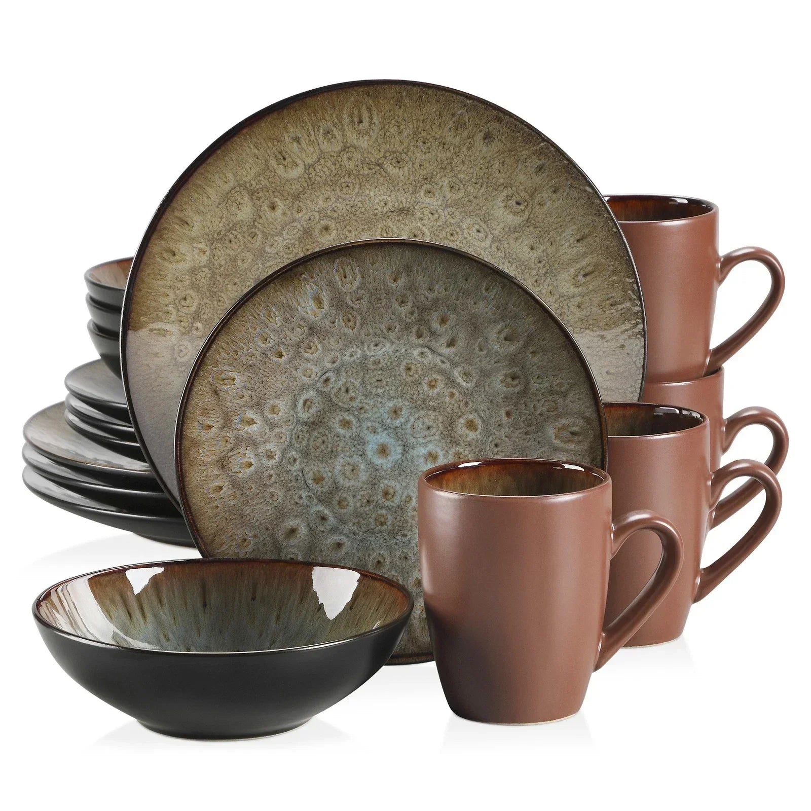 Bubble Brown Stoneware Dinnerware Set Glaze Dinner Service Set